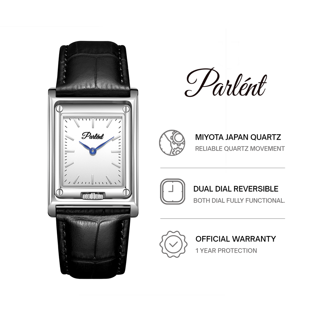 Parlent Inverso - Men's Watches 27mm x 39mm, Miyota Japan Quartz Movement, Waterproof 5ATM (50M), Stainless Steel