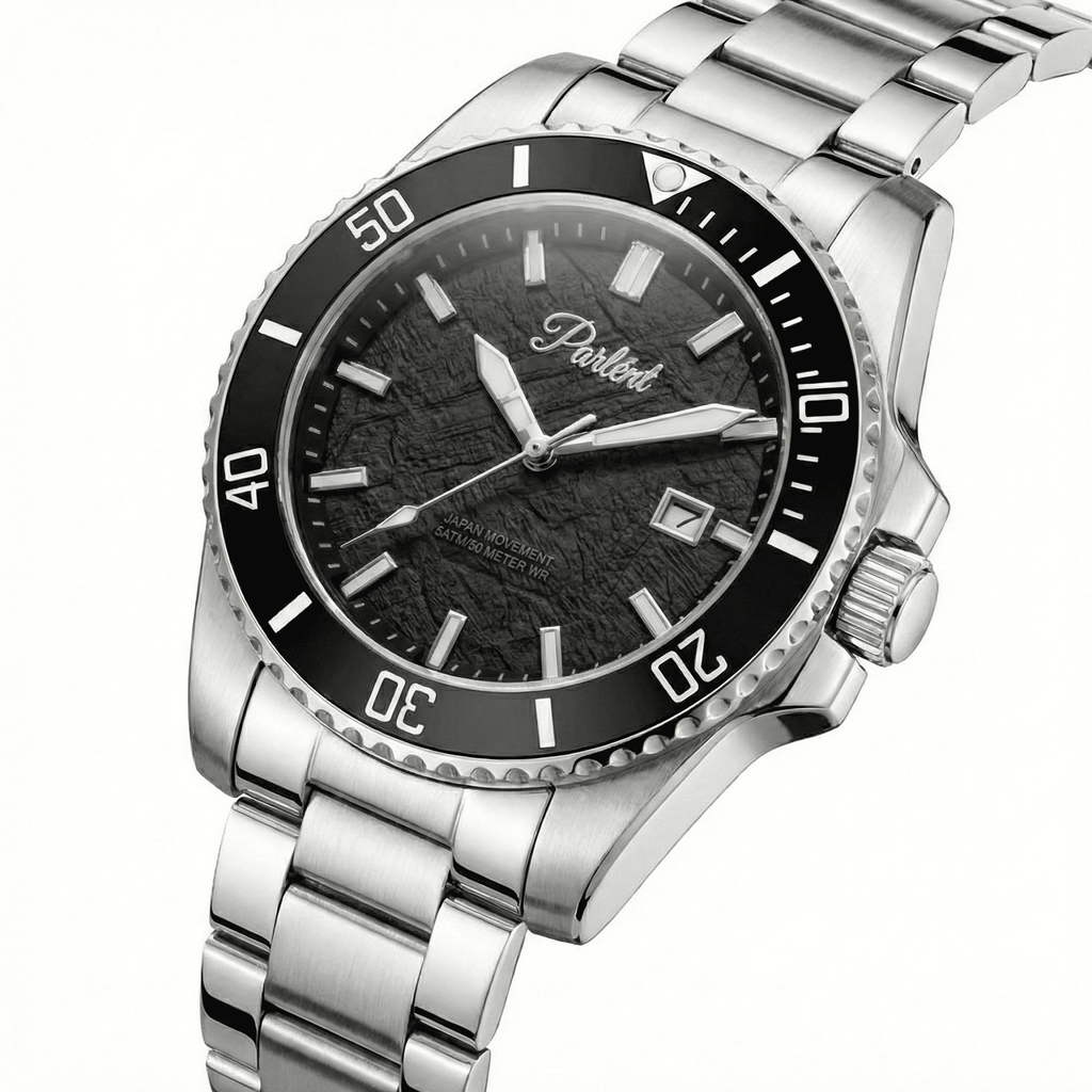 Parlent Crown Graphite - Men's Watch 40mm, Seiko Quartz Movement, Waterproof 5ATM (50M), Stainless Steel