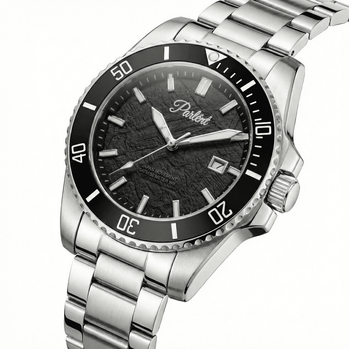 Parlent Crown Graphite - Men's Watch 40mm, Seiko Quartz Movement, Waterproof 5ATM (50M), Stainless Steel