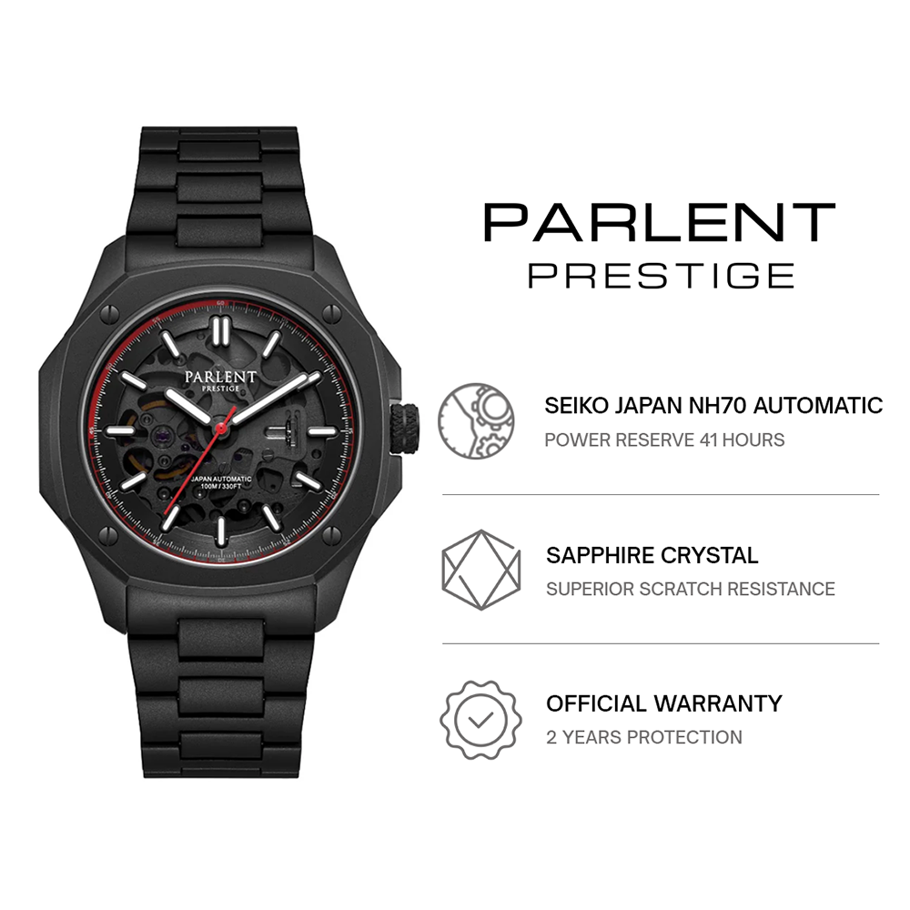 Parlent Prestige Asphalt - Men's Watches 42mm, Seiko Japan NH70 Automatic Movement, Waterproof 10ATM (100M), Stainless Steel