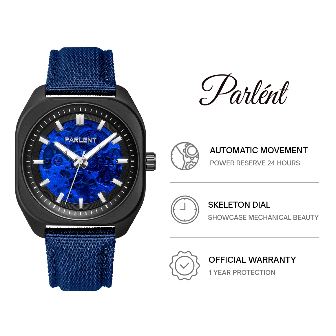Parlent Auron - Men's Watches 39mm, Automatic Movement, Waterproof 5ATM (50M), Stainless Steel