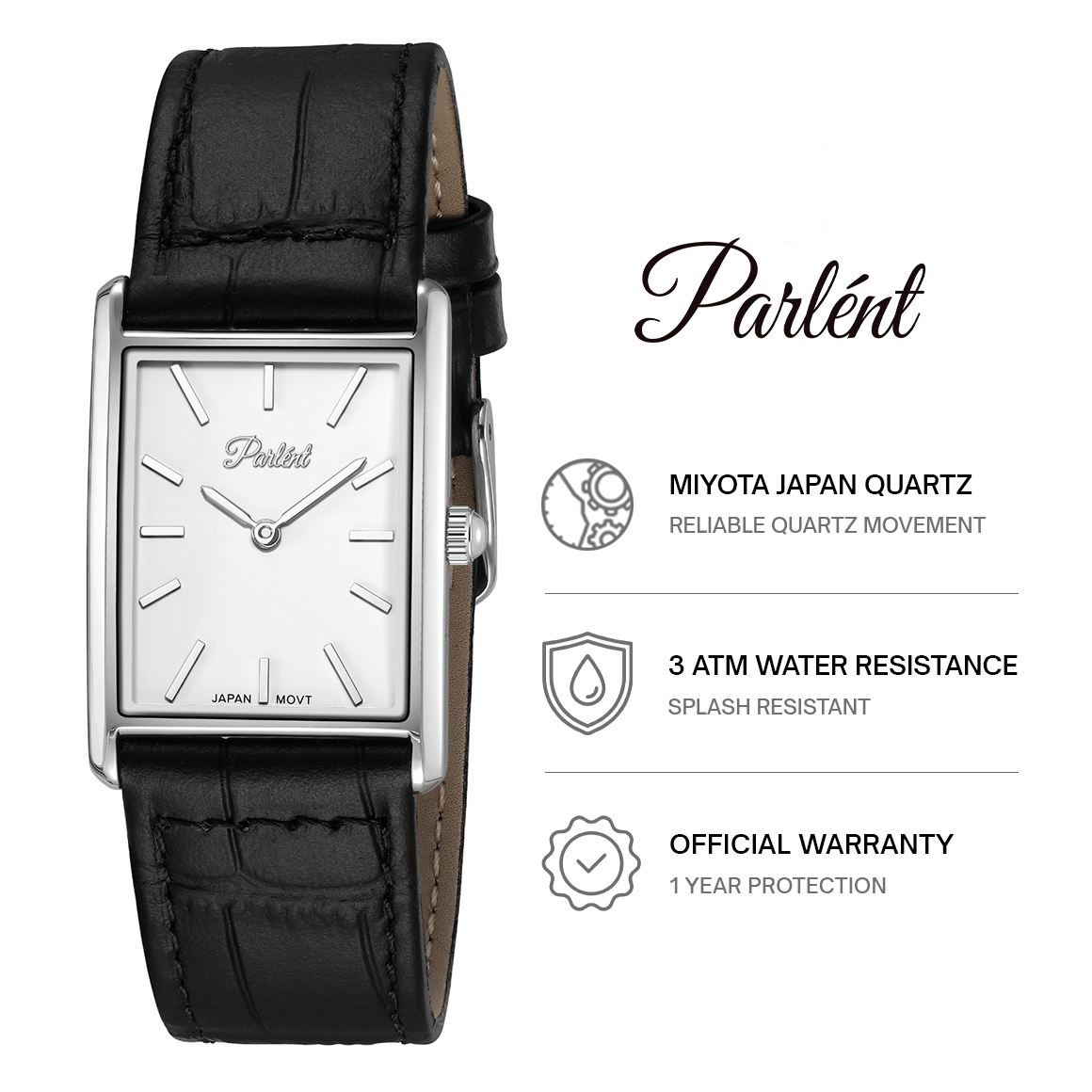 Parlent Blanco - Men's Watch 24 & 22mm, Japan Quartz Movement, Waterproof 3ATM (30M), Stainless Steel