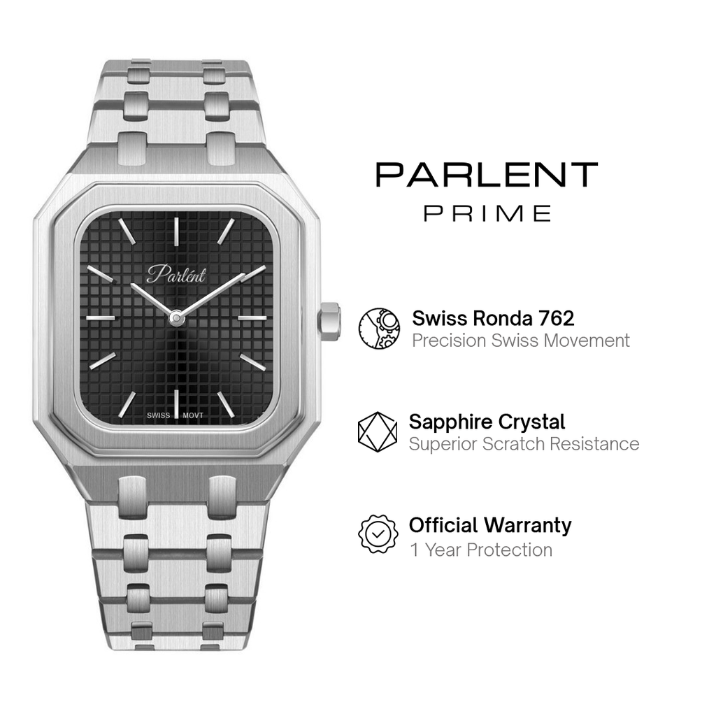 Parlent Cortez Prime - Men's Watch 40mm, Swiss Ronda 762 Quartz Movement, Waterproof 5ATM (50M), Stainless Steel