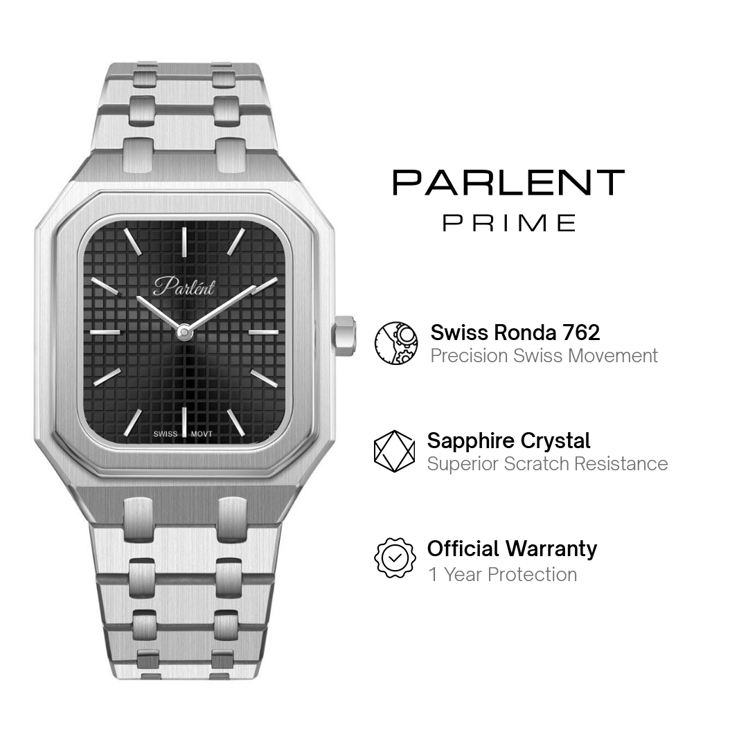 Parlent Cortez Prime - Men's Watch 40mm, Swiss Ronda 762 Quartz Movement, Waterproof 5ATM (50M), Stainless Steel