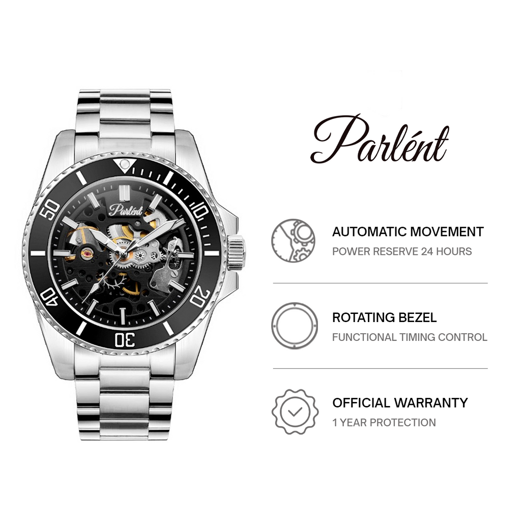 Parlent Crown Automatic - Men's Watch 40mm, Automatic Movement, Waterproof 5ATM (50M), Stainless Steel