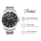 Parlent Crown Graphite - Men's Watch 40mm, Seiko Quartz Movement, Waterproof 5ATM (50M), Stainless Steel