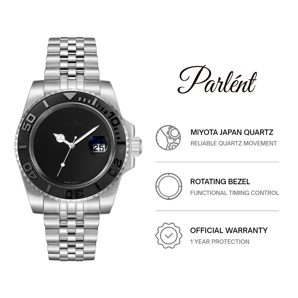 Parlent Crown Shadow - Men's Watch 40mm, Seiko Quartz Movement, Waterproof 5ATM (50M), Stainless Steel