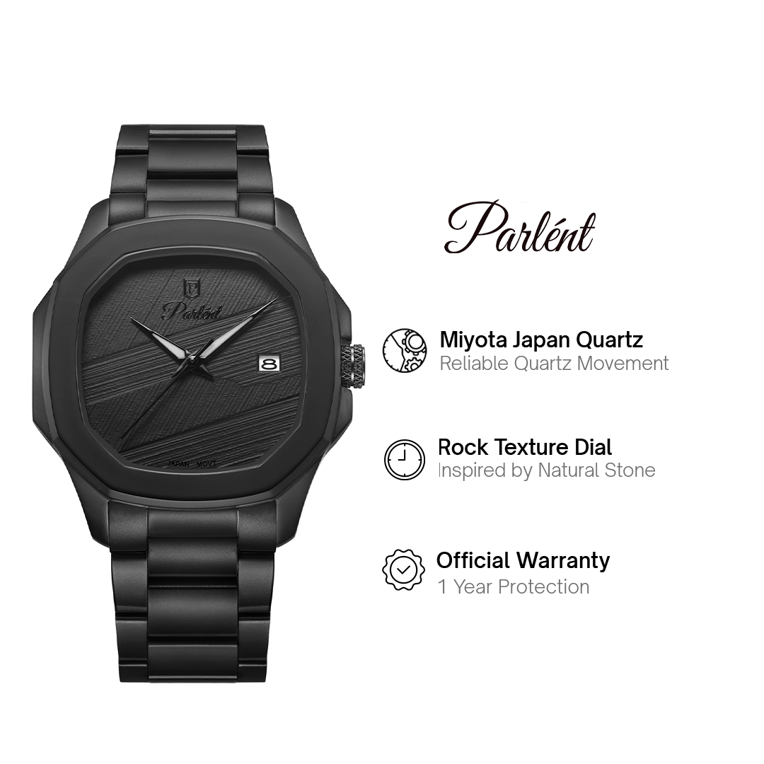Parlent Gallant Graphite Steel - Men's Watch 42mm, Miyota Japan Quartz Movement, Waterproof 5ATM (50M), Stainless Steel