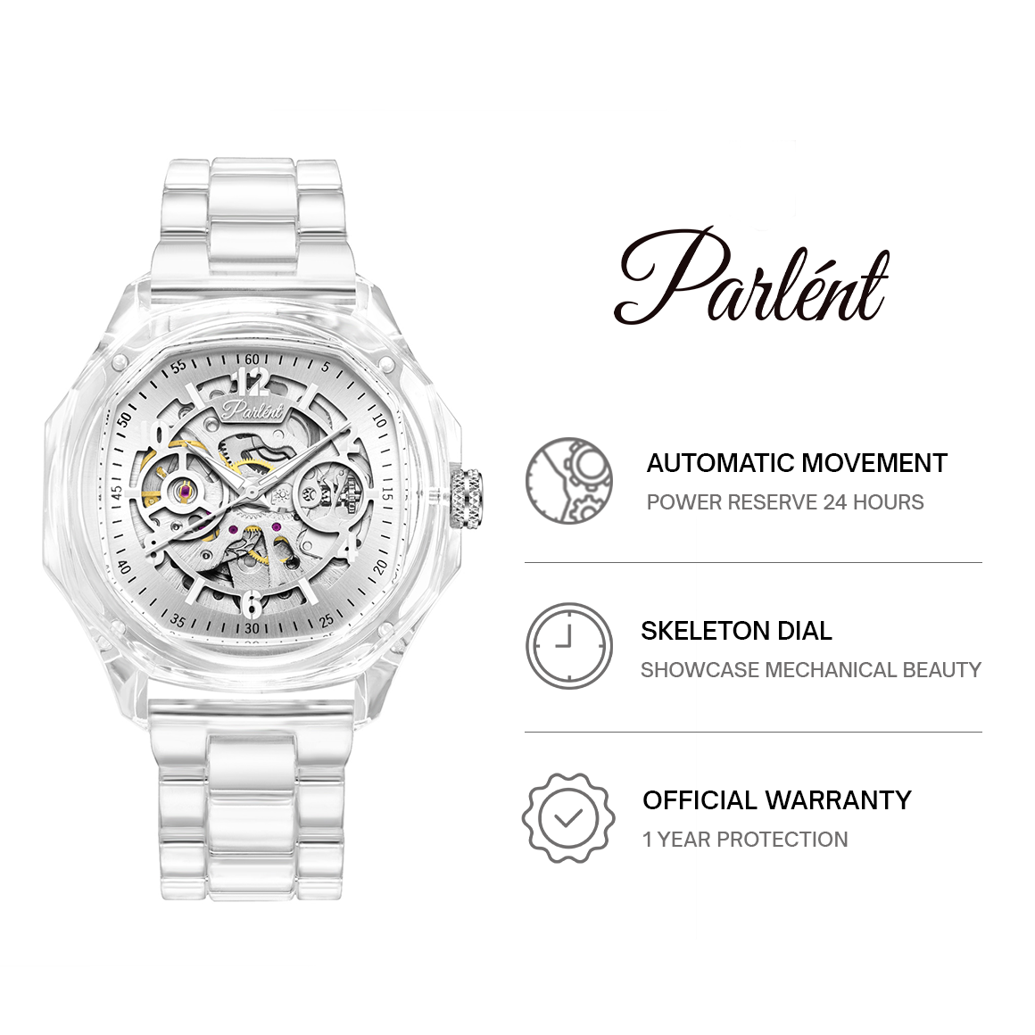 Parlent Gallant Lite Glacier - Men's Watch 42mm, Automatic Movement, Waterproof 5ATM (50M), Polycarbonate