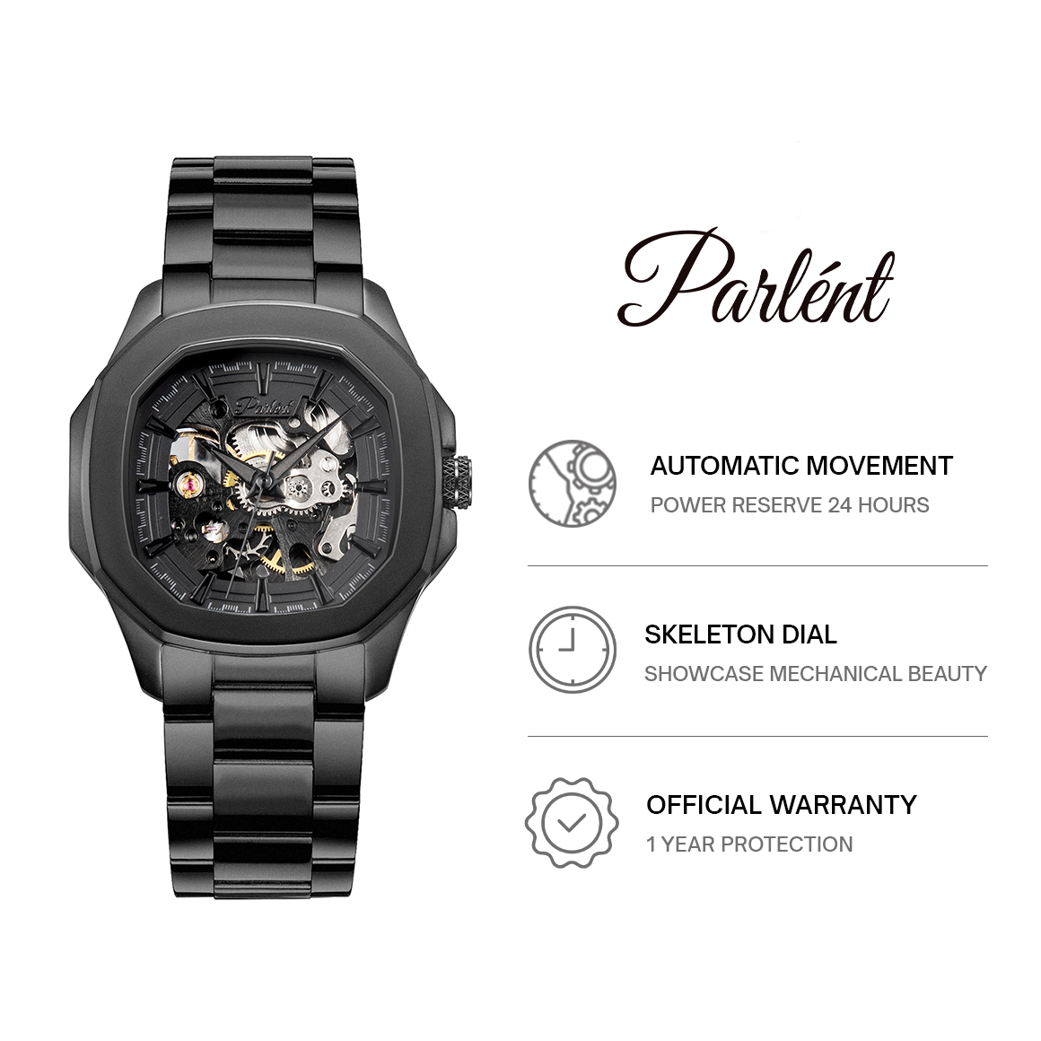 Parlent Gallant Phantom Steel Femme - Woman's Watch 36mm, Automatic Movement, Waterproof 5ATM (50M), Stainless Steel