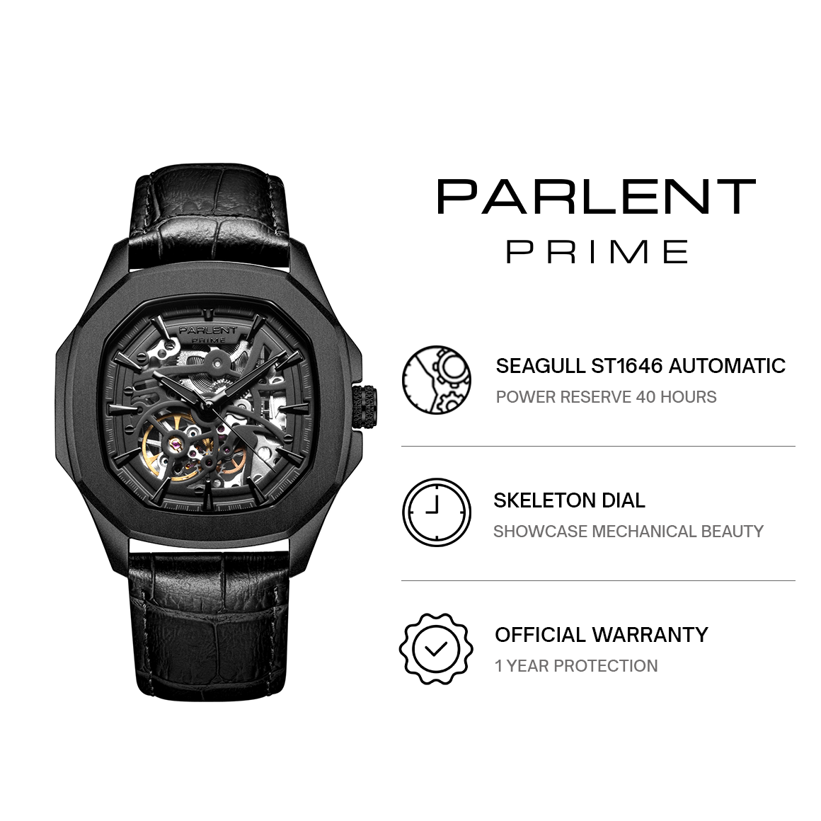 Parlent Gallant Phantom - Men's watch 42mm, Automatic Movement, Waterproof 5ATM (50M), Stainless Steel