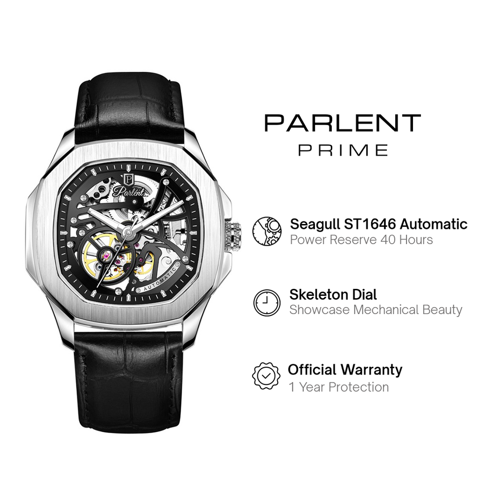 Parlent Gallant Prime - Men's Watches 42mm, Seagull ST1646 Automatic Movement, Waterproof 5ATM (50M), Stainless Steel