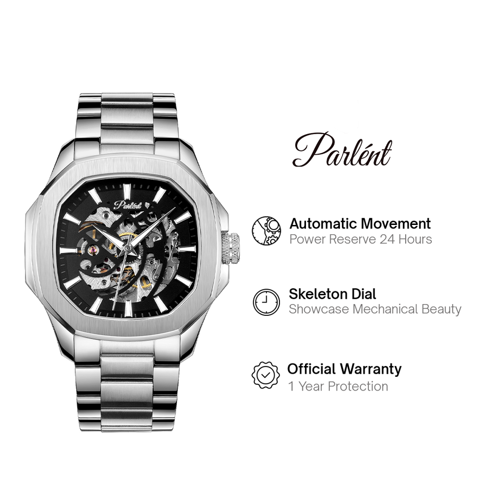 Parlent Gallant Vortex Edge Steel - Men's Watch 42mm, Automatic Movement, Waterproof 5ATM (50M), Stainless Steel