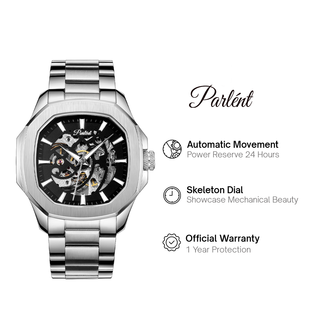 Parlent Gallant Vortex Edge Steel - Men's Watch 42mm, Automatic Movement, Waterproof 5ATM (50M), Stainless Steel