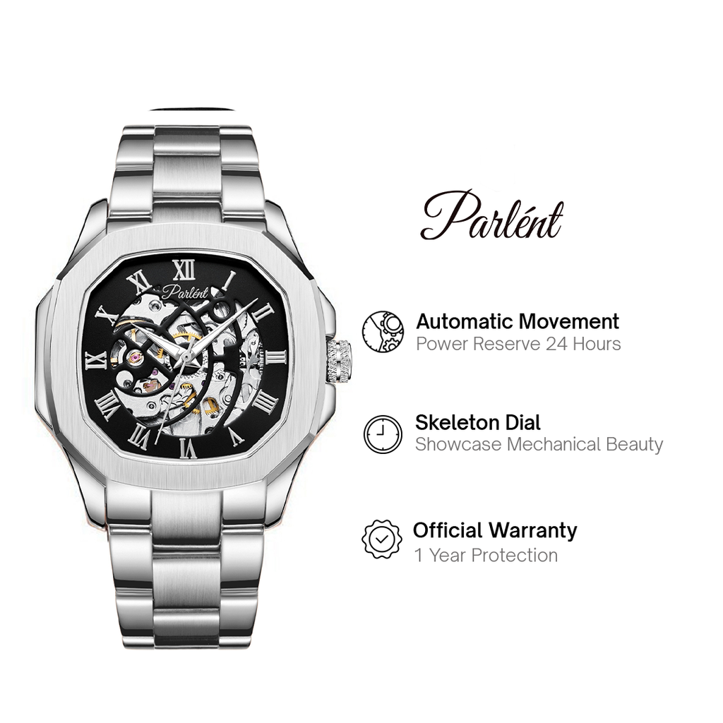 Parlent Gallant Vortex Steel - Men's Watch 42mm, Automatic Movement, Waterproof 5ATM (50M), Stainless Steel