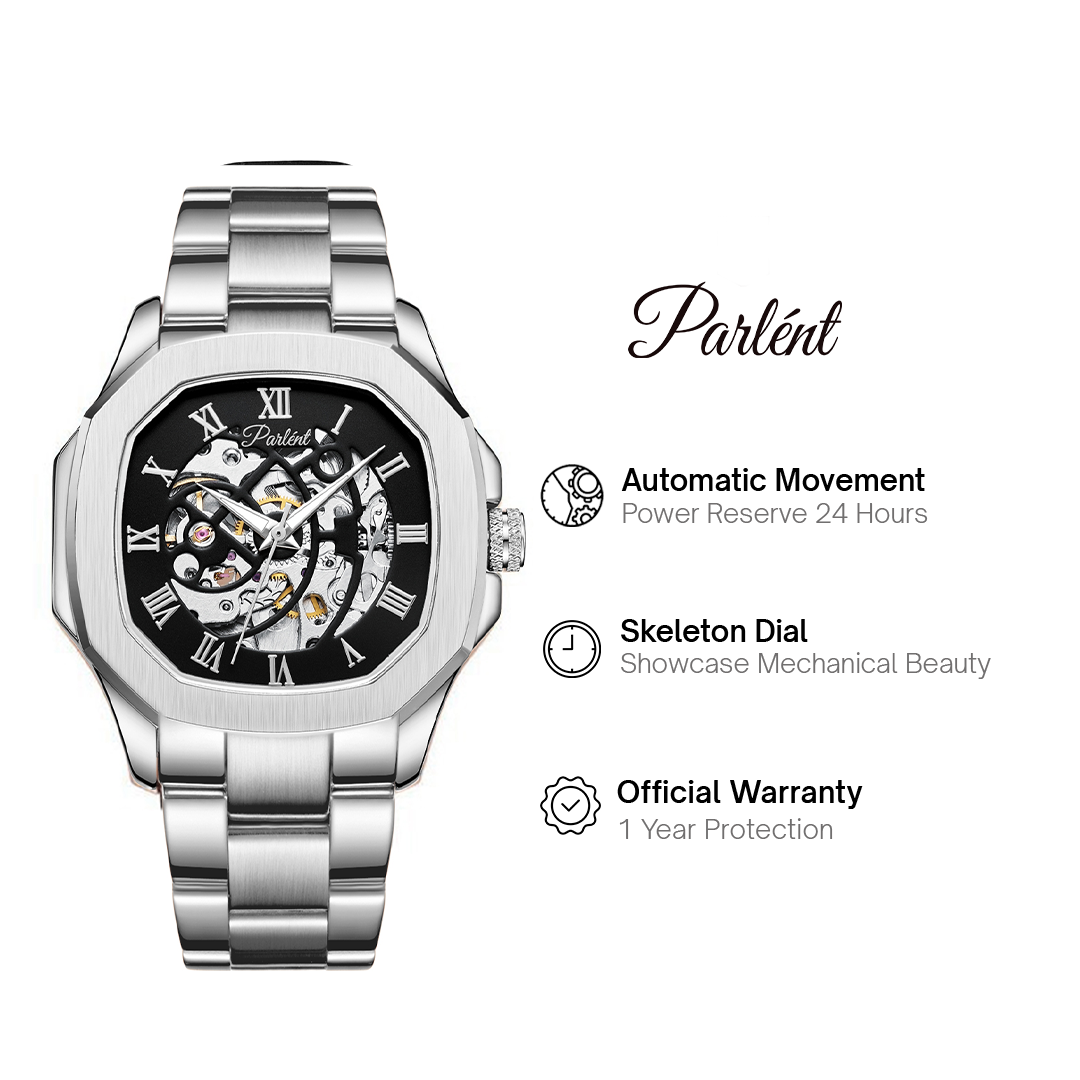 Parlent Gallant Vortex Steel - Men's Watch 42mm, Automatic Movement, Waterproof 5ATM (50M), Stainless Steel