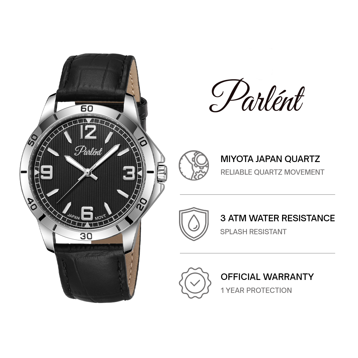 Parlent Geo - Men's Watch 40mm, Japan Quartz Movement, Waterproof 3ATM (30M), Stainless Steel