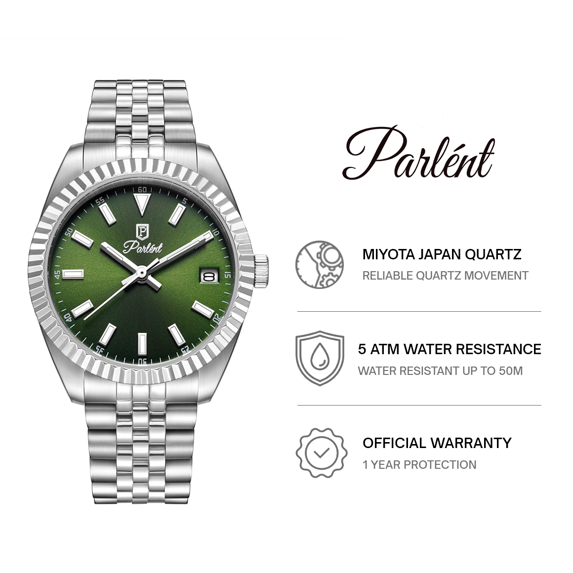 Parlent Imperial - Men's Watches 40mm, Japan Quartz Movement, Waterproof 5ATM (50M), Stainless Steel