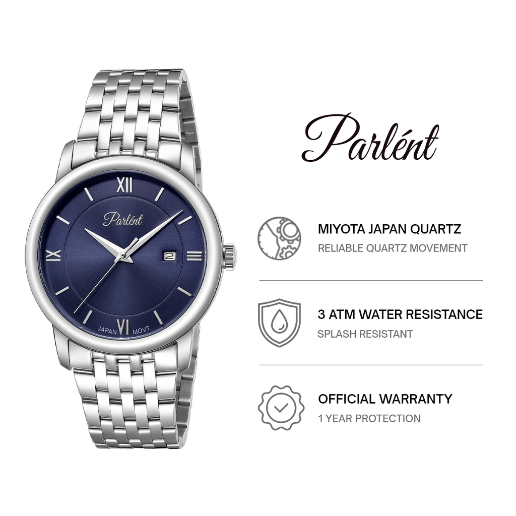 Parlent Lumos - Men's Watch 40mm, Japan Quartz Movement, Waterproof 3ATM (30M), Stainless Steel