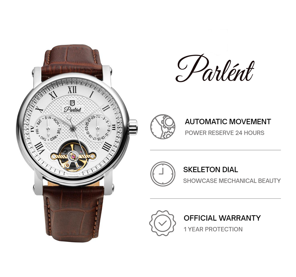 Parlent Magnus Calibre - Men's Watch 41mm, Dual Core Movement, Waterproof 5ATM (50M), Stainless Steel