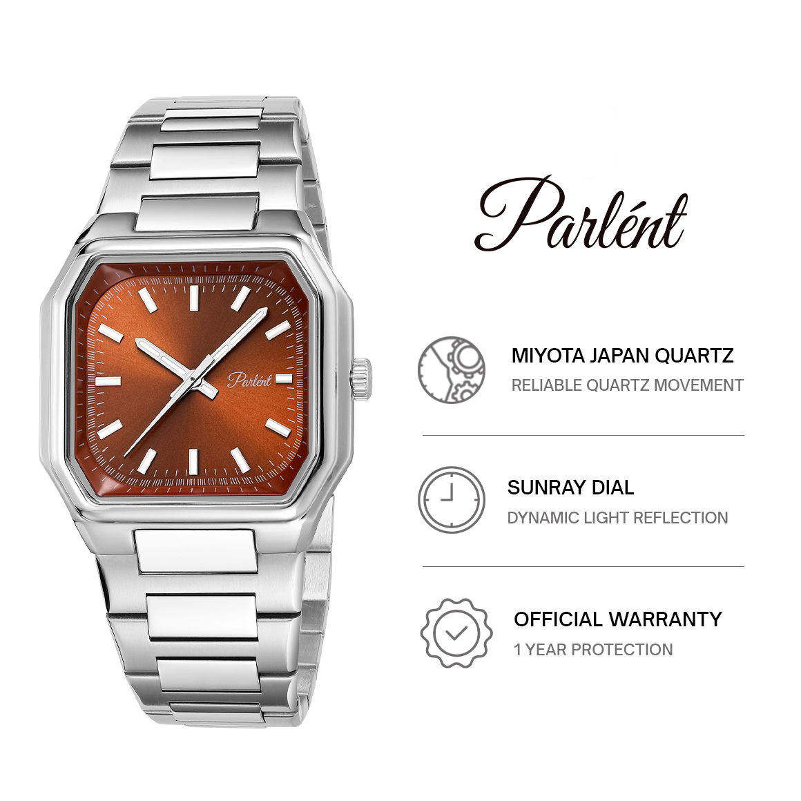Parlent Milano - Men's Watches 40mm, Miyota Japan Quartz Movement, Waterproof 3ATM (30M), Stainless Steel