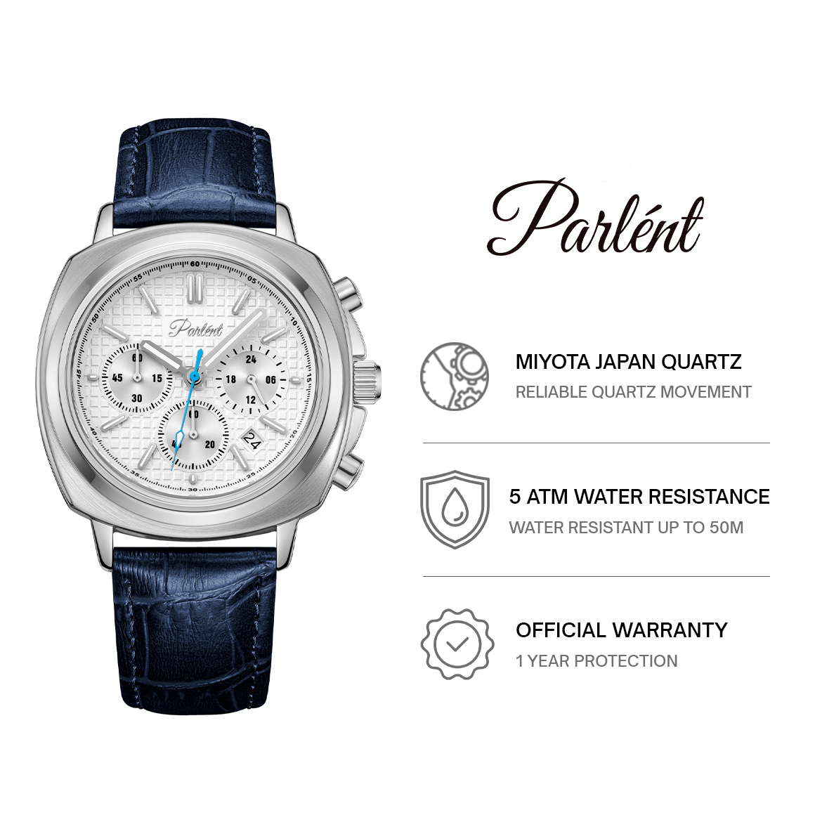 Parlent Nexis - Men's Watches 42mm, Japan Quartz Movement, Waterproof 5ATM (50M), Stainless Steel