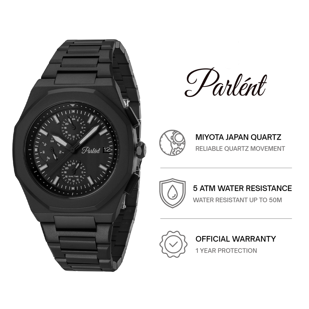 Parlent Palladium Day Date - Men's Watch 40mm, Japan Quartz Movement, Waterproof 5ATM (50M), Stainless Steel