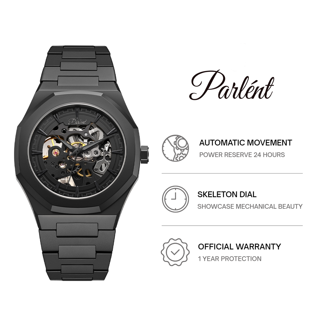 Parlent Palladium Phantom Steel - Men's Watch 40mm, Automatic Movement, Waterproof 5ATM (50M), Stainless Steel