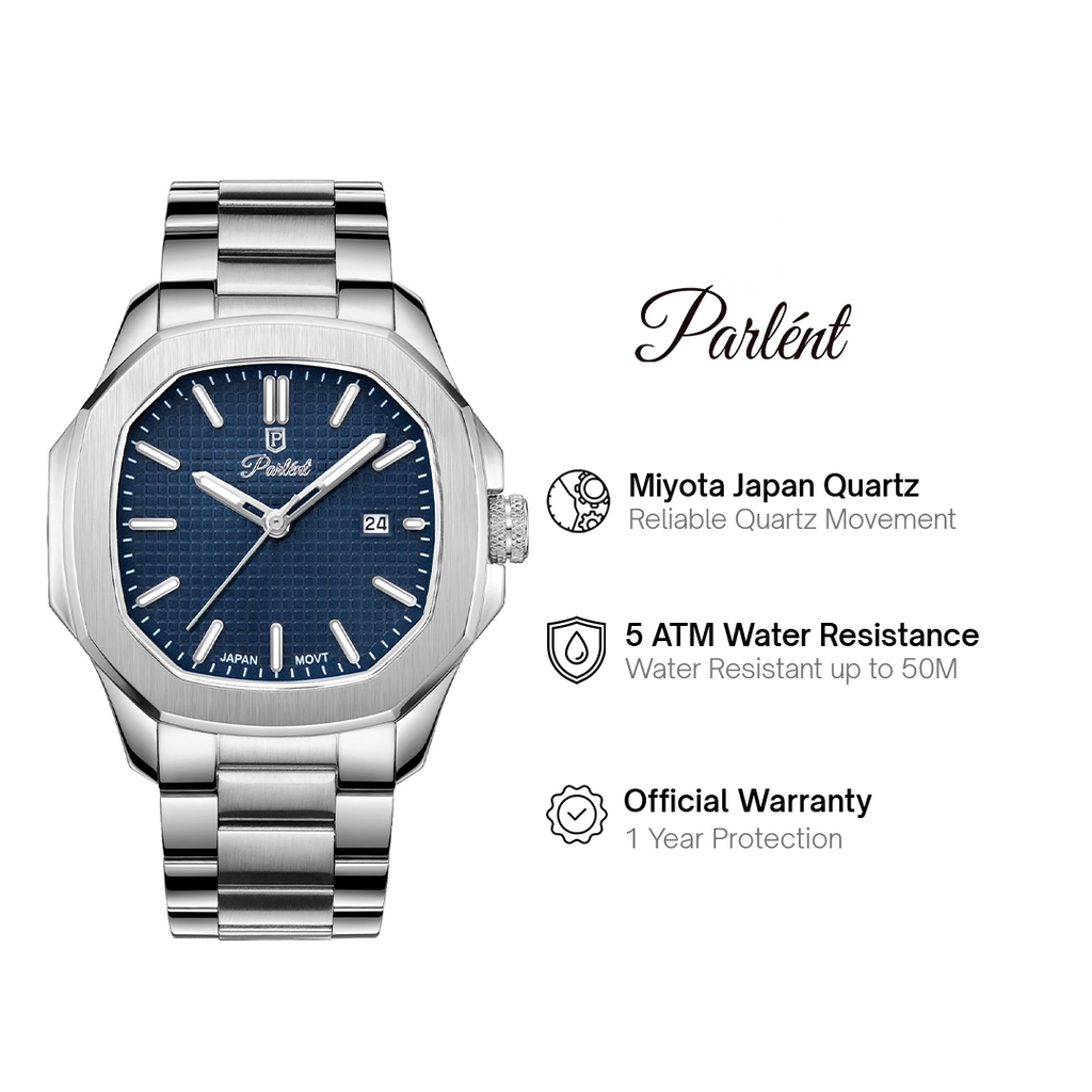 Parlent Phoenix Steel - Men's Watch 42mm, Miyota Japan Quartz Movement, Waterproof 5ATM (50M), Stainless Steel