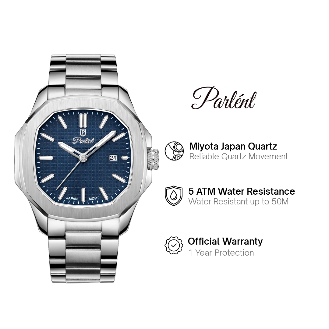 Parlent Phoenix Steel - Men's Watch 42mm, Miyota Japan Quartz Movement, Waterproof 5ATM (50M), Stainless Steel