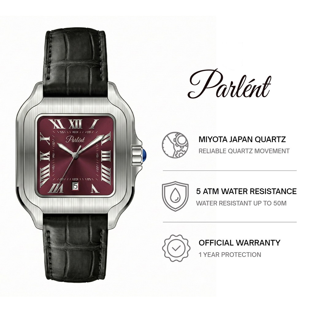 Parlent Portico - Men's Watches 36.50mm, Japan Quartz Movement, Waterproof 3ATM (30M), Stainless Steel