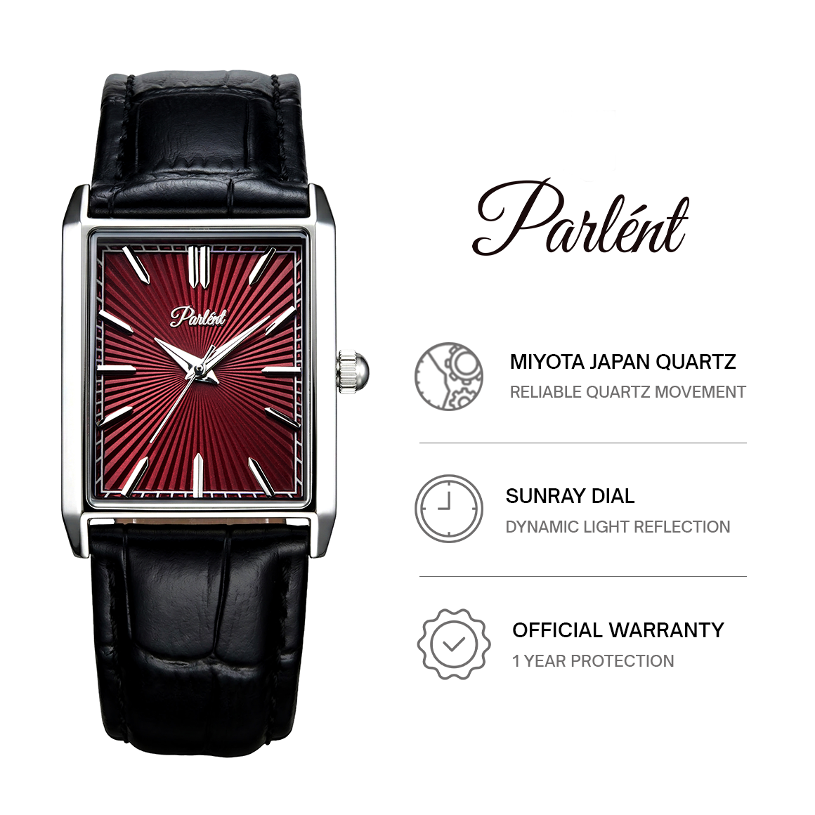 Parlent Prism - Men's Watch 25 x 34mm, Japan Quartz Movement, Waterproof 3ATM (30M), Stainless Steel