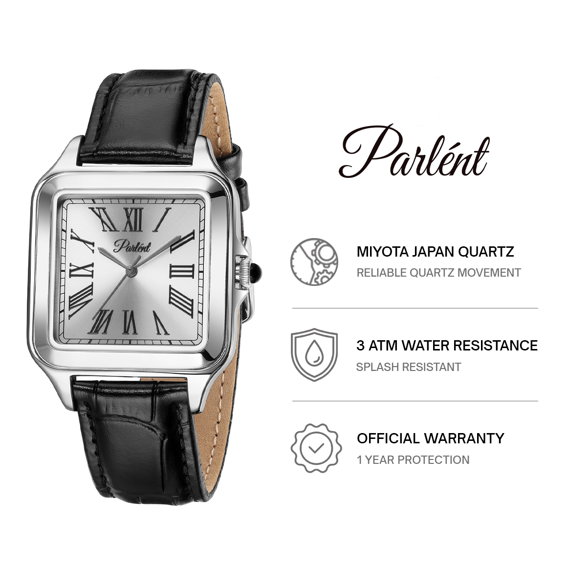 Parlent Quadra - Men's Watch 36mm & 26mm, Japan Quartz Movement, Waterproof 3ATM (30M), Stainless Steel