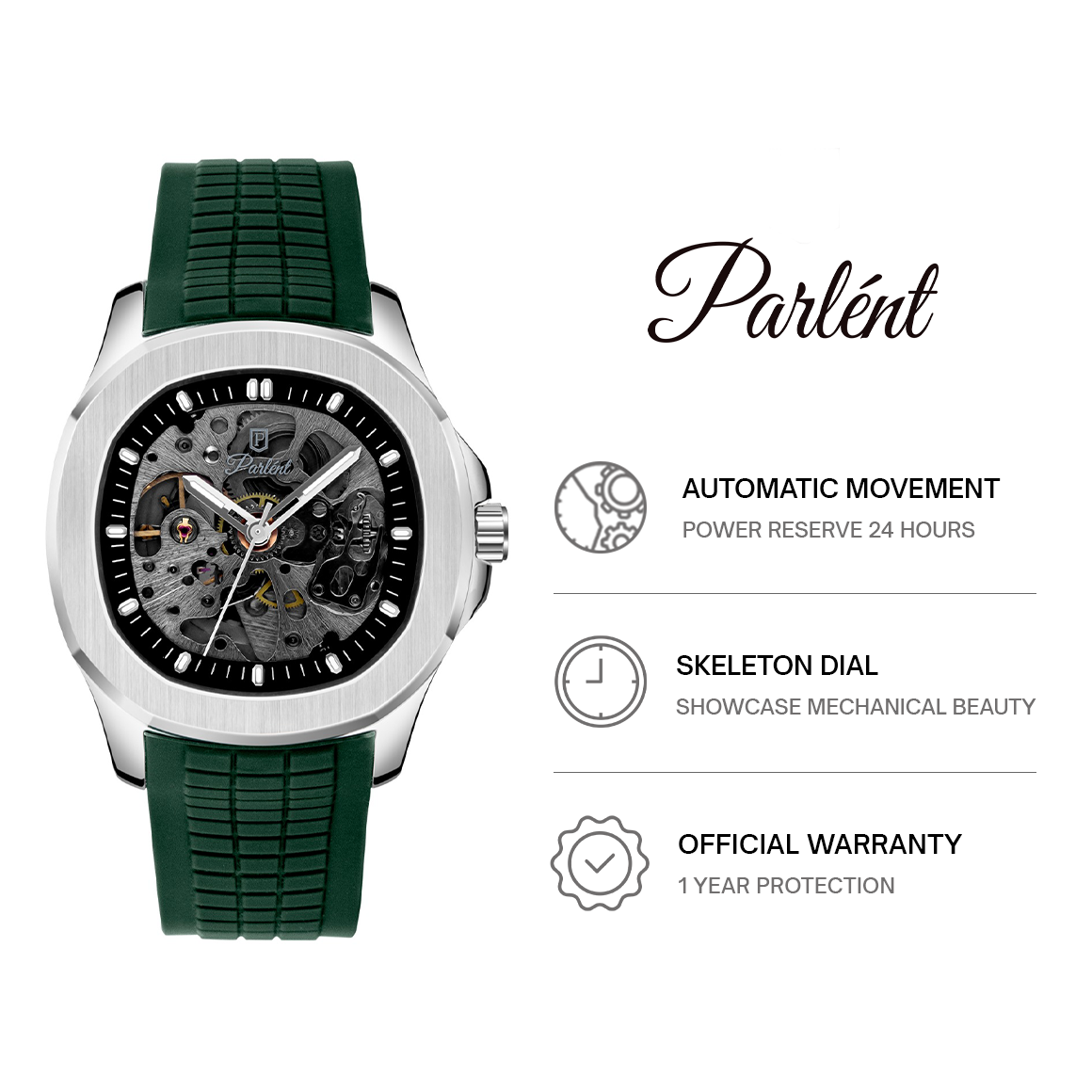 Parlent Radiant Automatic - Men's Watch 41mm, Automatic Movement, Waterproof 5ATM (50M), Stainless Steel