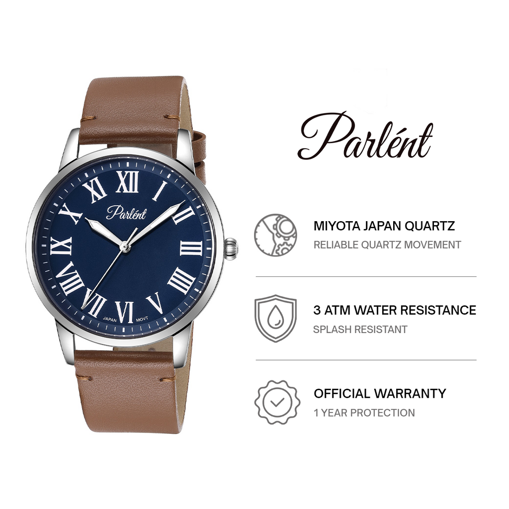 Parlent Rome - Men's Watch 40mm, Japan Quartz Movement, Waterproof 3ATM (30M), Stainless Steel