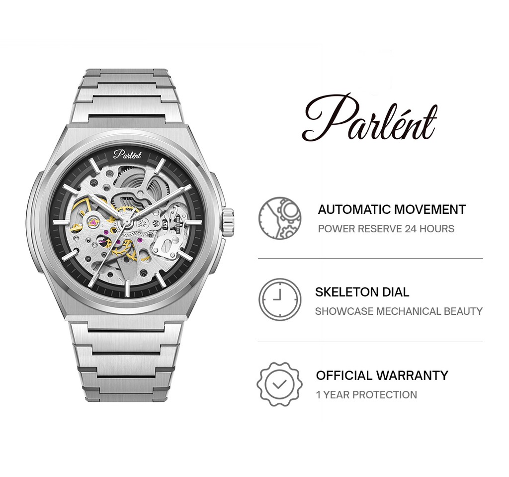 Parlent Stellar Automatic - Men's Watch 42mm, Automatic Movement, Waterproof 5ATM (50M), Stainless Steel