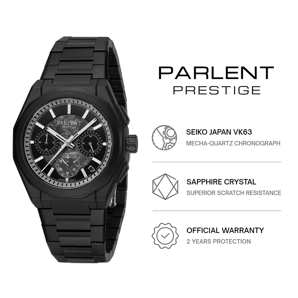 Parlent Prestige Stratos - Men's Watches 39mm, Seiko Japan VK63 Mecha-Quartz Movement, Waterproof 10ATM (100M), Stainless Steel