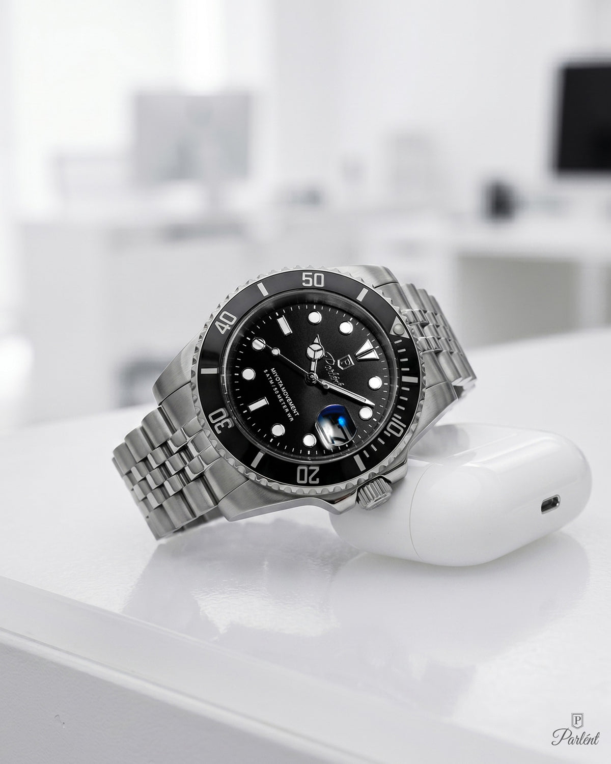 Parlent Crown Basic - Men's Watch 42mm, Miyota Japan Quartz Movement, Waterproof 5ATM (50M), Stainless Steel