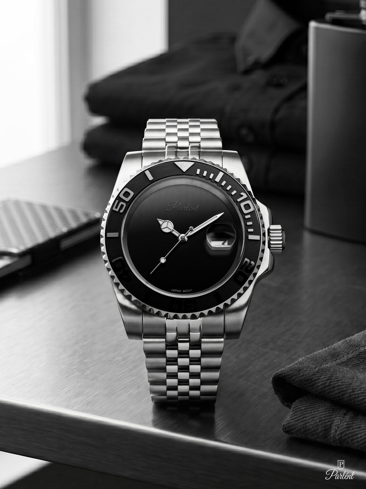 Parlent Crown Shadow - Men's Watch 40mm, Seiko Quartz Movement, Waterproof 5ATM (50M), Stainless Steel