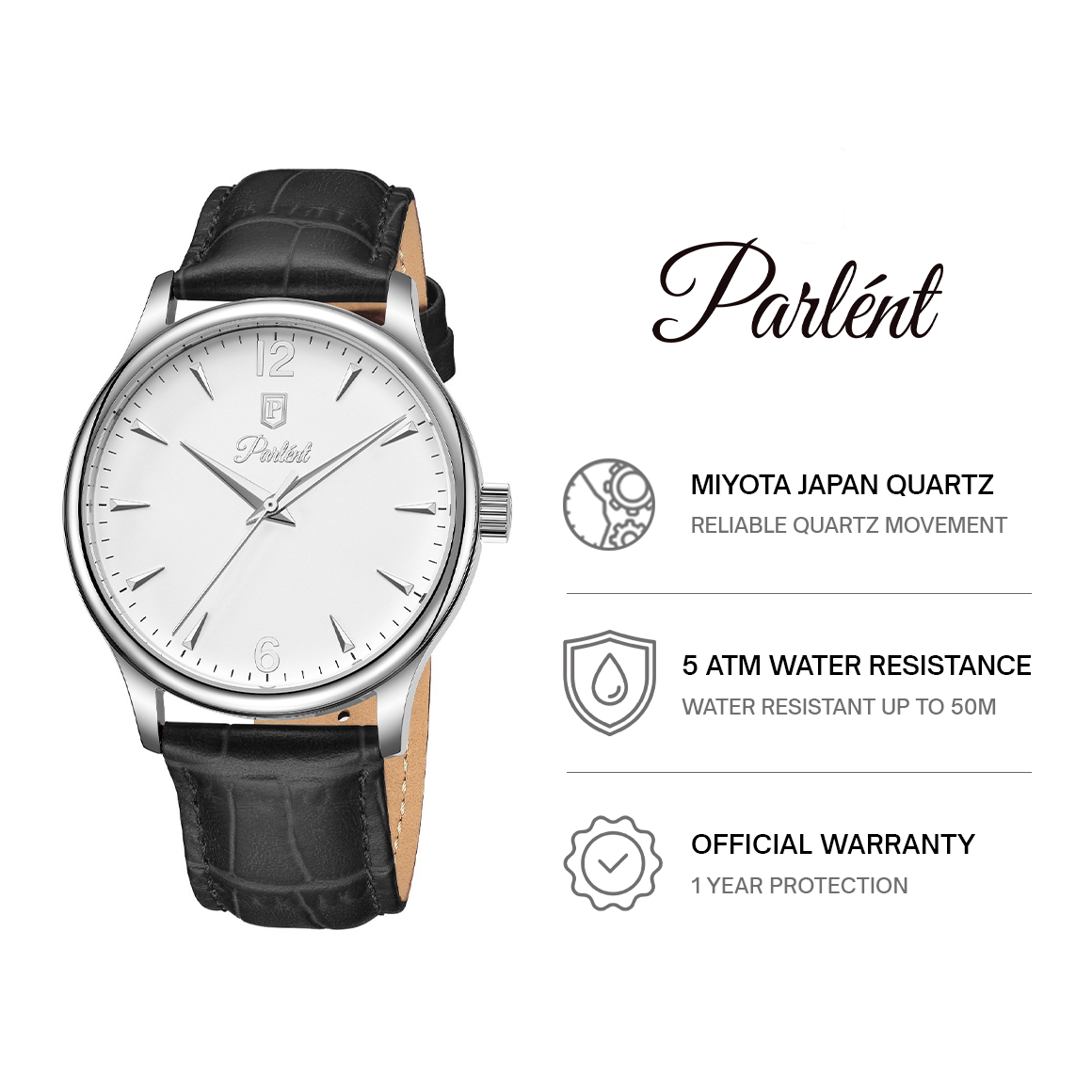 Parlent Theo - Men's Watches 42mm, Miyota Japan Quartz Movement, Waterproof 5ATM (50M), Stainless Steel