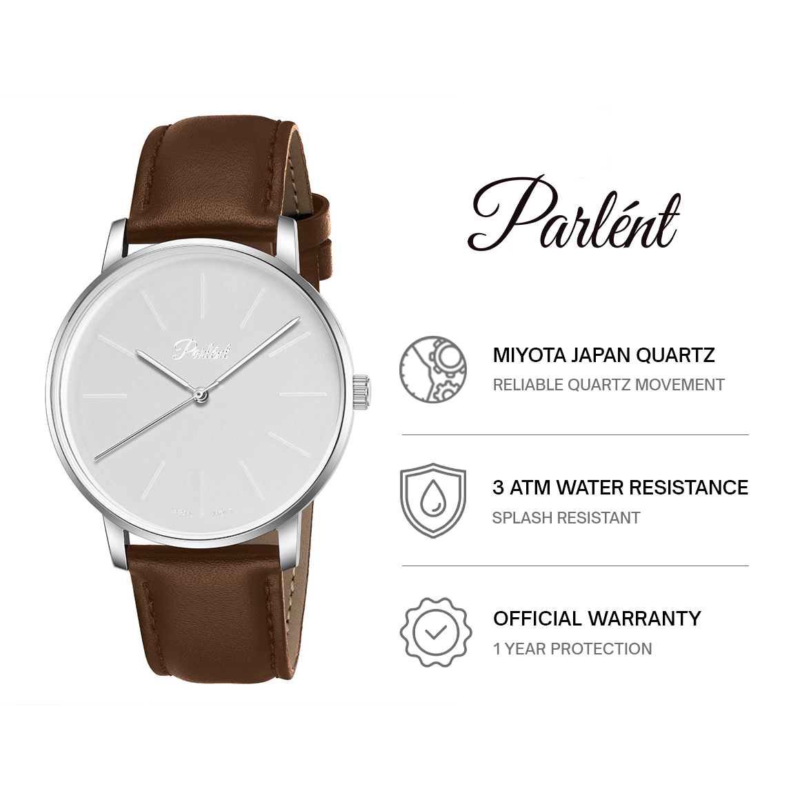 Parlent Uno - Men's Watch 40mm, Japan Quartz Movement, Waterproof 3ATM (30M), Stainless Steel