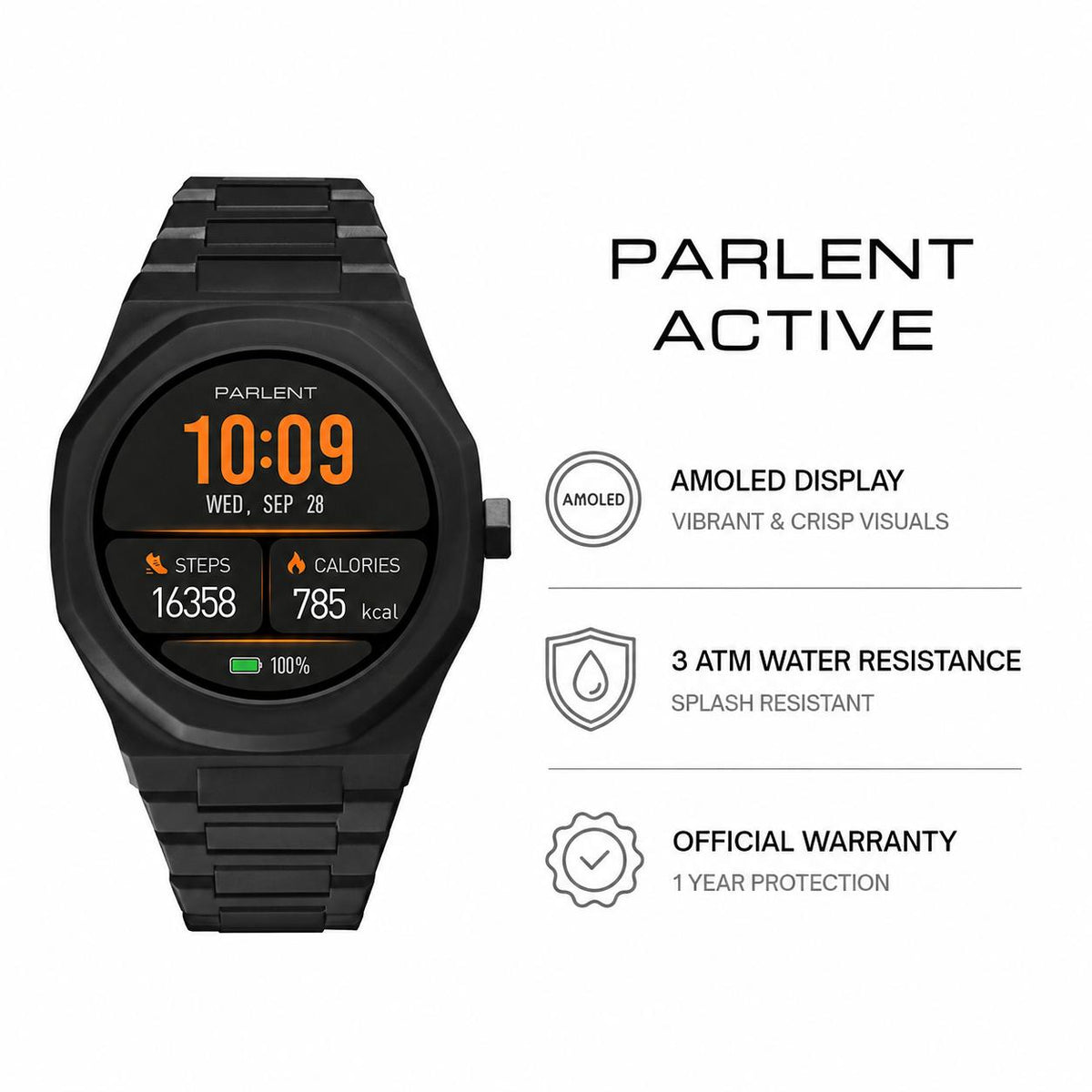 Parlent Palladium Active 2.0 - Men's Smartwatches 40mm, Waterproof 3ATM (30M), Stainless Steel