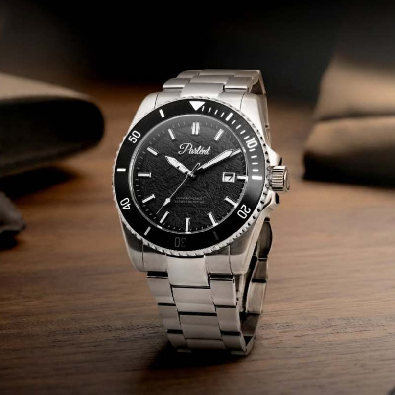 Parlent Crown Graphite - Men's Watch 40mm, Seiko Quartz Movement, Waterproof 5ATM (50M), Stainless Steel