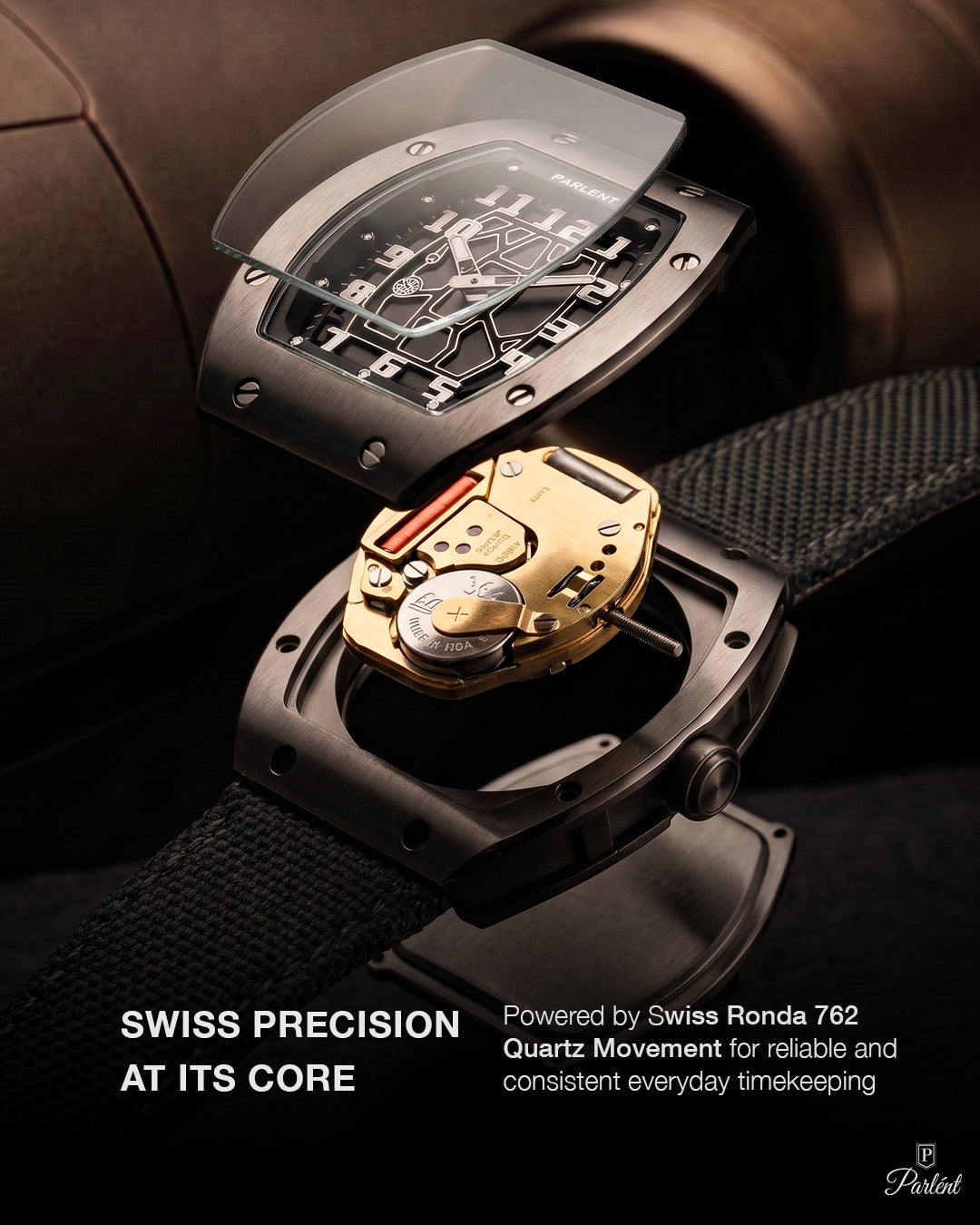 Parlent Vanguard Prime - Jam Tangan Pria 42mm, Swiss Ronda 762 Quartz Movement, Waterproof 5ATM (50M), Stainless Steel