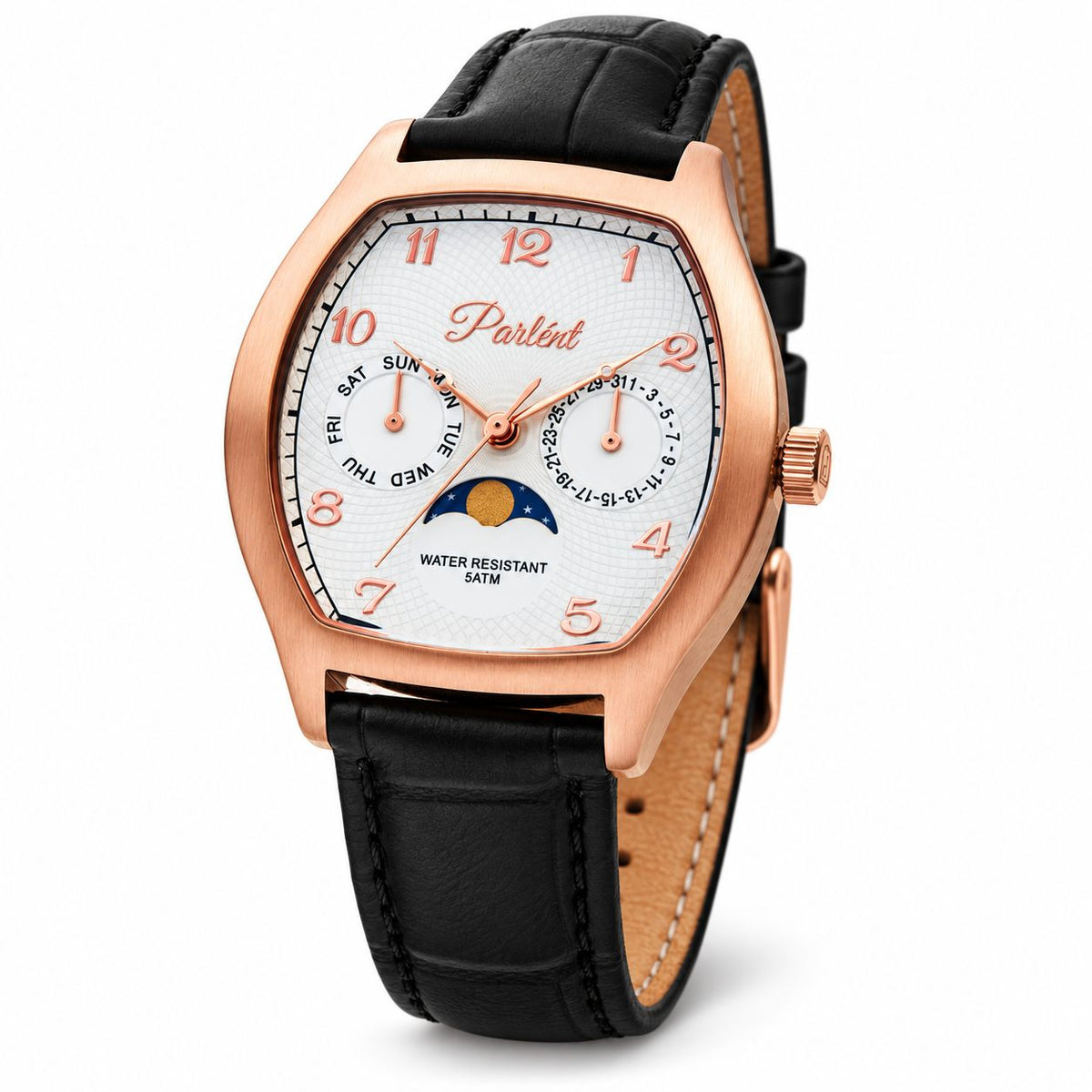 Parlent Valor - Men's Watches 36mm × 42.5mm, Miyota Japan 6P20 Quartz Movement, Waterproof 5ATM (50M), Stainless Steel